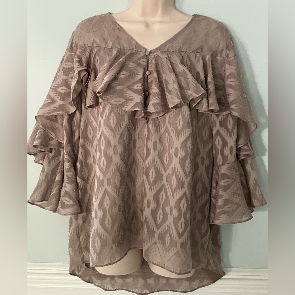 HAUTE HIPPIE lace blouse lined ruffles retro flowy romantic Boho bohemian M